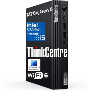 Lenovo ThinkCentre M70q Gen 5 Tiny 1L Mini Business Desktop Computer, 14th Gen Intel 10-Core i5-14400T (Beat i7-13700T), 32GB DDR5 RAM, 1TB PCIe SSD, WiFi 6, HDMI, DP Port, Windows 11 Pro, AZ-XUT