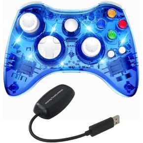 USonline911 2.4Ghz Wireless Gamepad Gaming Joypad Controller Built-in with 7-LEDs with Blinking Function Compatible for Xbox 360 - Blue