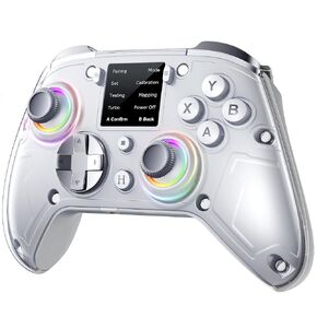 GUSGU G7 Wireless Gaming Controller with Interactive Screen, 1000Hz Polling Rate, Hall Joysticks & Triggers, 4 Programmable Buttons, Compatible with PC, Switch, PS4, iOS, Android, Gray