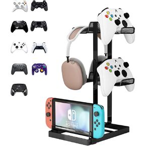 Game Controller Stand,Controller Holder 2 Tier for Desk,Anti-Slip Stable Design Universal Storage Compatible with Gaming Accessories Headset Xbox PS5 PS4 Gamer Gifts(Black)