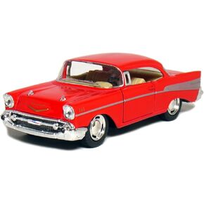 KiNSMART 1957 Chevy Bel Air Coupe Red, 1:40 Scale, Die Cast Metal, Black, 5 Inch, Pull Back Action