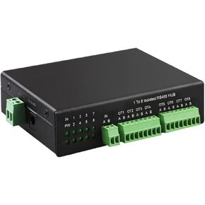 RS485 Hub 1 to 8 Isolated Rs-485 Splitter 485 Sharer 1 in 8 Out Industrial Grade Optically Isolated Way 152.2Kbps Rs485 Connector Converter Way 1 to 8 Ports