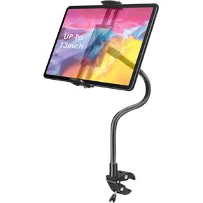 EEEKit Gooseneck Bike Tablet Holder Mount, Bike Handlebar Mount Clamp for Stationary Bicycle, Treadmill, Microphone Stand, for 4.7-13" Devices