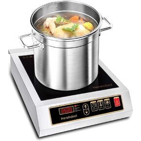 Portable Induction Cooktop 208-240V Electric Countertop Burner with Touch Screen & Button Control Multiple Temperature Settings Safety Protection Features for Professional Kitchensn（Red）