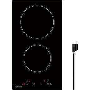 2 Burner Electric Cooktop, 2000 Watt, 110V with Plug,12 Inch Touch Control Electric Stove Top for Countertop & Built-in Use, Timer, Child Lock, Hot Surface Indicator Included,Matte Black