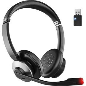 Wireless Headset with Mic for Work, Wireless Headphones with Mic (AI Noise Cancellation) & USB Dongle, 26+ Hrs Working Time, Bluetooth Headset with Mute for PC/Laptop/Office/Call Center/Zoom/Home