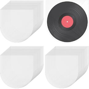 100 Pcs Vinyl Record Inner Sleeves, Anti-Static Round Bottom Inner Sleeve Translucent Plastic Album Jackets Protective Sleeves for Vinyl Records Storage Protection (7 Inch, White)