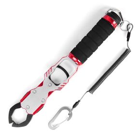 Ghosthorn 11" Aluminum Alloy Fish Lip Gripper with Scale - 40lbs Saltwater Fishing Grabber Tool, 360° Swivel Non-Slip Handle, Corrosion-Resistant Fish Holder for Caught Fish, Fish Control Tackle