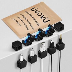 10 Pack Cord Organizer Magnetic Clips Under Desk Strong Adhesive Cable Management Wire Holder Office Supplies Workspace Organizers For Home Desk Accessories Phone Car Nightstand-Black