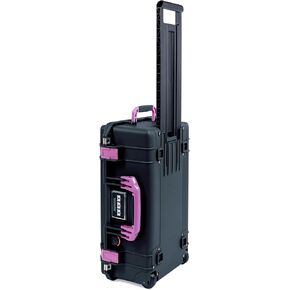 Black Pelican 1535 Air case with Magenta Handles & latches. Comes Empty & with Wheels.