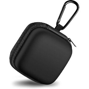 Square Earbud Case Portable EVA Carrying Case Storage Bag Cell Phone Accessories Organizer with Carabiner for Earphone, Earbud, Earpieces, SD Memory Card, Camera Chips,Black