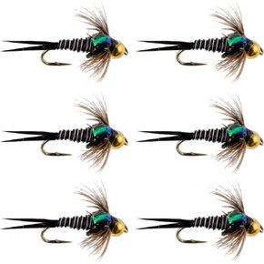 The Fly Fishing Place Bead Head Zebra Copper John Nymph Fly Floy Flies - مجموعة من 6 Flies Hook Size 12