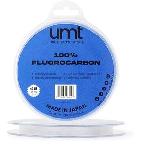 UMT Ghost Fluorocarbon Fishing Line Invisible Leader for Saltwater and Freshwater 20lb, 30lb, 40lb Options 55 Yards Abrasion Resistant, Ultra Durable