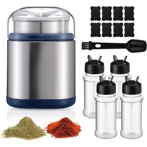 7 Pcs Electric Herb Grinder Kit, 200w Spice Grinder with 4 Pcs 3oz Spice Shakers, Cleaning Brush Label Sheet for Flower Buds Dry Spices Herbs Salts