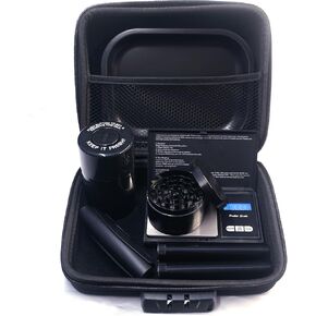 Lock Suitcase with Grinder, Storage Jar, Rolling Tray, Scale and Roller 8-Piece Kit, Gift Package Set