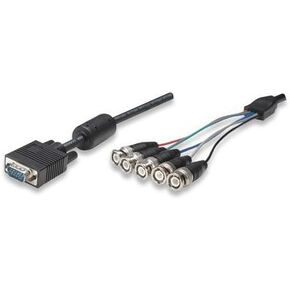 15 قدم. VGA إلى RGBHV (5 BNC) كابل الاختراق ، HD15 ذكر / 5-BNC ذكر