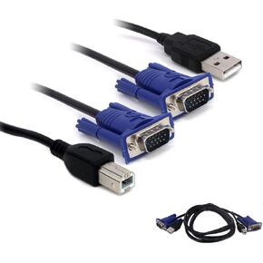 CableVantage USB VGA KVM Switch Computer Cable, 15 Pin VGA Cable Male to Male and USB A to B Printer Cable Cord for PC Printer Keyboard Mouse Monitor 5ft/1.5m