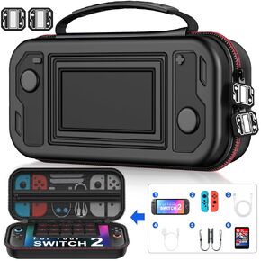 Switch Carrying Case for Nintendo Switch 2 (2025)/Switch/OLED, Protective Hard Shell Portable Case for Switch 2 Accessories, Rubber Handle, 10 Game Card Slots, Durable Nylonn (Only Included the case)