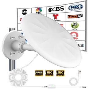Outdoor TV Antenna for Digital TV, 720° Long Range Omni Directional Reception Digital HD Antenna Signal, with Super Signal Booster, 35ft HDTV Cable, for Attic/Camping/RV/Boat, 2025 Latest (White)