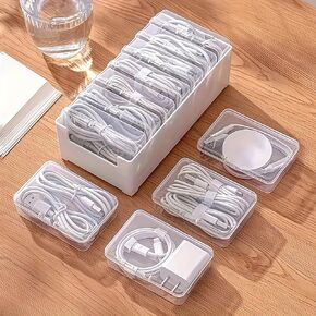 7 Box Cable Organizer Storage Box, Desktop Cable Management with Switch, Power Cord Organizer for Office,Home,Desk Accessories Storage Stationery Supplies and Accessories（White