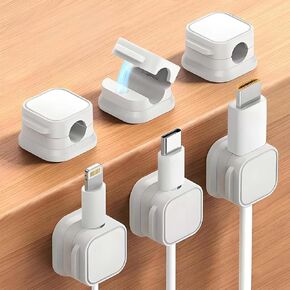 8Pcs Magnetic Cord Organizer Holder, Adjustable Cable Clips, Adhesive Desk Cable Management, Easy Open Design for Bedside Charging, Office Desktop Management & Car Chargers (8 Pcs White)