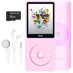MP3 Player, Music Player with 16GB Micro SD Card, Build-in Speaker/Photo/Video Play/FM Radio/Voice Recorder/E-Book Reader, Supports up to 128GB