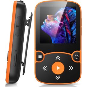 32GB MP3 Player with Clip, AGPTEK Bluetooth 5.0 Lossless Sound with FM Radio, Voice Recorder for Sport Running, Supports up to 128GB TF Card, Blue