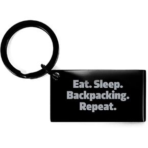 Backpacking Gift for Friends, Family, or Coworkers - Eat. Sleep. Backpacking. Repeat. Keychain