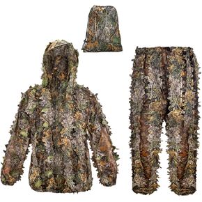 Ghillie Suit, Adult 3D Leafy Suit for Hunting, Hunting Gear Including Leafy Jacket, Camo Hunting Pants and Carry Bag, Lightweight Leafy Camo Suit for Turkey Hunting