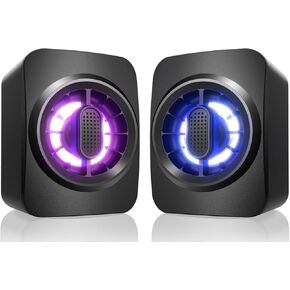 Computer Speakers,RGB PC Speakers, USB Powered 3.5mm Aux Speaker for Desktop, PC, Laptop, Tablet - Small Computer Speakers | Clear Sound & 7-Color Dynamic Lighting