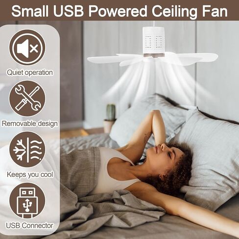 2 Set Portable USB Ceiling Fan for Camping Mini Silent Six Blades Plug in Hanging Ceiling Fan with On/off Button for Camping Bedroom Living Room RV Gazebo Tent Canopy(10.5 Feet Long) in Saudi Arabia