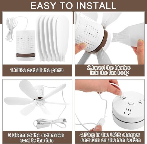 2 Set Portable USB Ceiling Fan for Camping Mini Silent Six Blades Plug in Hanging Ceiling Fan with On/off Button for Camping Bedroom Living Room RV Gazebo Tent Canopy(10.5 Feet Long) in Saudi Arabia