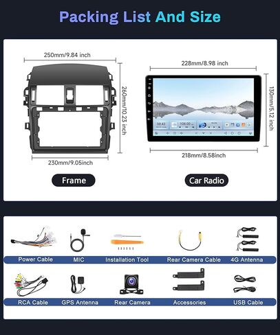 2G+64G for Toyota Corolla 2009 2010 2011 2012 2013 Android Car Stereo with Wireless Apple CarPlay Android Auto, podofo 9'' Touch Screen Bluetooth Car Radio with GPS HiFi Audio WiFi Backup Camera in Kuwait