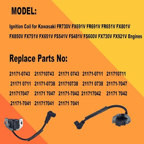 2 قطعة ملف الإشعال وشمعة الإشعال لـ Kawasaki21171-0743 21171-0738 21171-0711 21171-0747 21171-7041 21171-7042 مناسب لـ Kawasaki FR651V FR691V FX751V FX801V FX850V FR600 سلسلة V لمحرك جون ديري in Kuwait