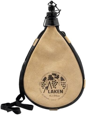 Laken Spanish Bota Bag Leather Canteen Pouch for Wine and Water - Wine Skin Bag with Strap for Travel, Camping, Hiking | Kidney Shape - 1 Liter in Saudi Arabia
