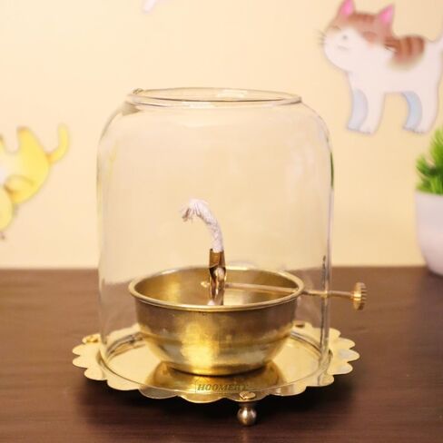Handmade Decorative Lighting Lantern | Table Top Home Décor Antique-Style Extra-Bright Oil Lamp | Brass Body with Glass Chimney (Medium) in Saudi Arabia