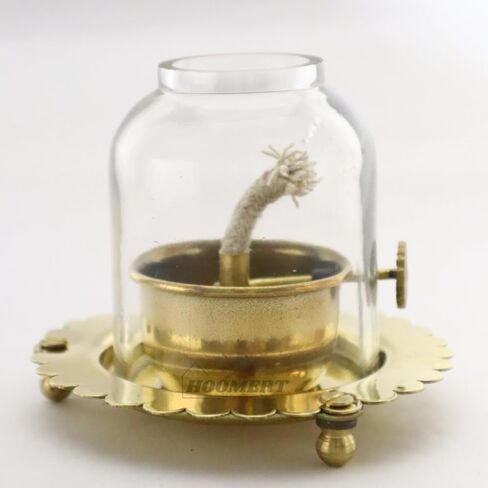 Handmade Decorative Lighting Lantern | Table Top Home Décor Antique-Style Extra-Bright Oil Lamp | Brass Body with Glass Chimney (Medium) in Saudi Arabia