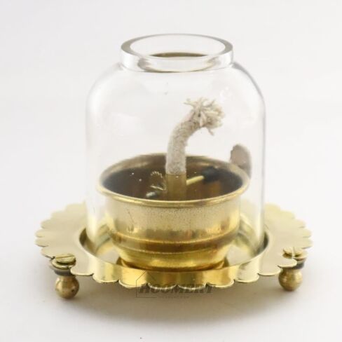 Handmade Decorative Lighting Lantern | Table Top Home Décor Antique-Style Extra-Bright Oil Lamp | Brass Body with Glass Chimney (Medium) in Saudi Arabia