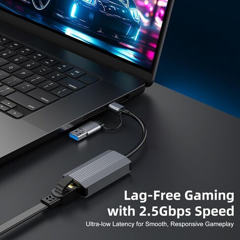 2.5G USB C USB 3.0 Ethernet Adapter ، Ethernet Adapter for Laptop ، Aluminium ، Type C (Thunderbolt 4/3 متوافق) لشبكة RJ45 ، متوافق مع NAS ، MacBook Air ، XPS ، iPhone 16/15 Pro in Saudi Arabia