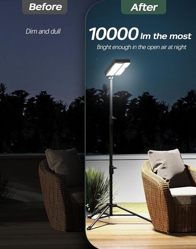 10000lm Dimmable Rechargeable Work Light, 15000mAh Detachable Camping Work Light 72'' Telescopic with 2 Separate Lights, 2 Charge Ways Type C & Solar Powered in Saudi Arabia