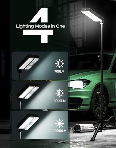 10000lm Dimmable Rechargeable Work Light, 15000mAh Detachable Camping Work Light 72'' Telescopic with 2 Separate Lights, 2 Charge Ways Type C & Solar Powered in Saudi Arabia