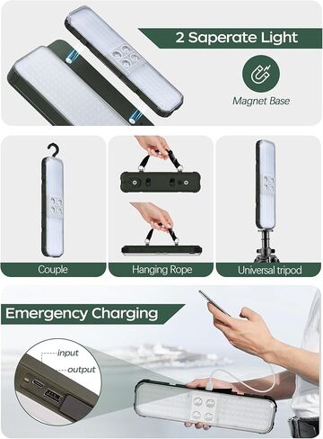 10000lm Dimmable Rechargeable Work Light, 15000mAh Detachable Camping Work Light 72'' Telescopic with 2 Separate Lights, 2 Charge Ways Type C & Solar Powered in Saudi Arabia