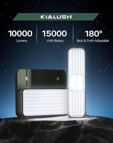 10000lm Dimmable Rechargeable Work Light, 15000mAh Detachable Camping Work Light 72'' Telescopic with 2 Separate Lights, 2 Charge Ways Type C & Solar Powered in Saudi Arabia