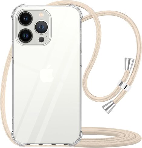 YESPURE for iPhone 13 Pro Max Clear Case Adjustable Shoulder Neck Crossbody Lanyard Strap Cover Women Girls Soft Slim Protective Hanging Phone Mobile Case for iPhone 13 Pro Max - Beige in Kuwait