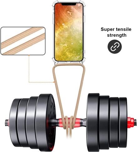 YESPURE for iPhone 13 Pro Max Clear Case Adjustable Shoulder Neck Crossbody Lanyard Strap Cover Women Girls Soft Slim Protective Hanging Phone Mobile Case for iPhone 13 Pro Max - Beige in Kuwait