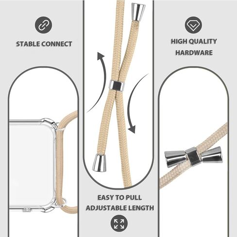 YESPURE for iPhone 13 Pro Max Clear Case Adjustable Shoulder Neck Crossbody Lanyard Strap Cover Women Girls Soft Slim Protective Hanging Phone Mobile Case for iPhone 13 Pro Max - Beige in Kuwait