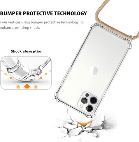 YESPURE for iPhone 13 Pro Max Clear Case Adjustable Shoulder Neck Crossbody Lanyard Strap Cover Women Girls Soft Slim Protective Hanging Phone Mobile Case for iPhone 13 Pro Max - Beige in Kuwait