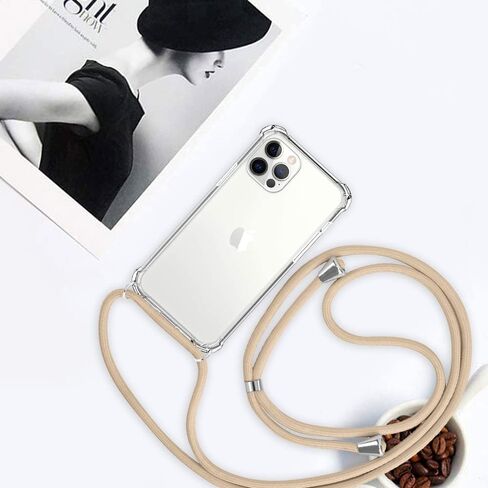 YESPURE for iPhone 13 Pro Max Clear Case Adjustable Shoulder Neck Crossbody Lanyard Strap Cover Women Girls Soft Slim Protective Hanging Phone Mobile Case for iPhone 13 Pro Max - Beige in Kuwait