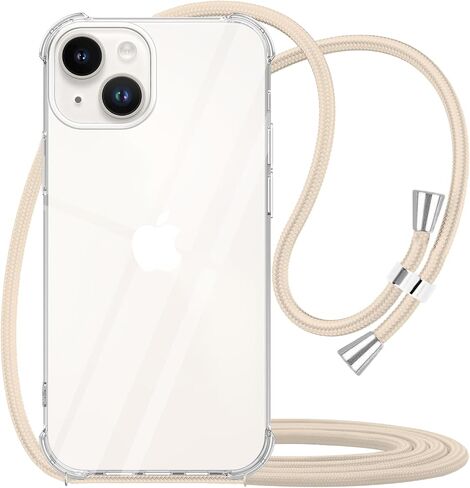 YESPURE for iPhone 13 Pro Max Clear Case Adjustable Shoulder Neck Crossbody Lanyard Strap Cover Women Girls Soft Slim Protective Hanging Phone Mobile Case for iPhone 13 Pro Max - Beige in Kuwait