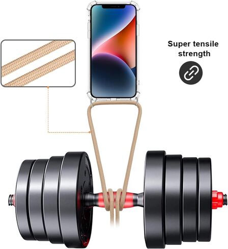 YESPURE for iPhone 13 Pro Max Clear Case Adjustable Shoulder Neck Crossbody Lanyard Strap Cover Women Girls Soft Slim Protective Hanging Phone Mobile Case for iPhone 13 Pro Max - Beige in Kuwait